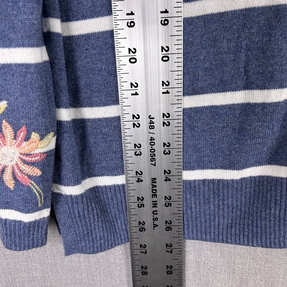 J. Jill Sweater Women’s X-Small Blue Striped Floral Embroidered Hooded Casual - Picture 3 of 9